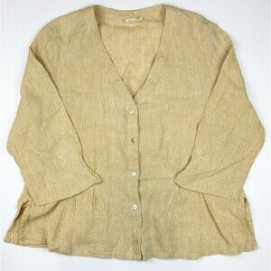 Poetry Blazer Jacket Beige Lagenlook Women's Linen Natural Coastal Luxury, Sz 12